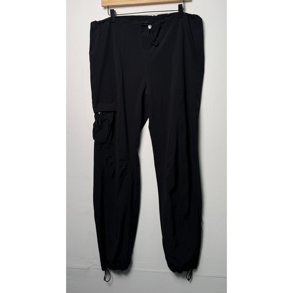 Alo Yoga Womens Black Cargo Bungee Tapered Pants Drawstring Toggle Relaxed L